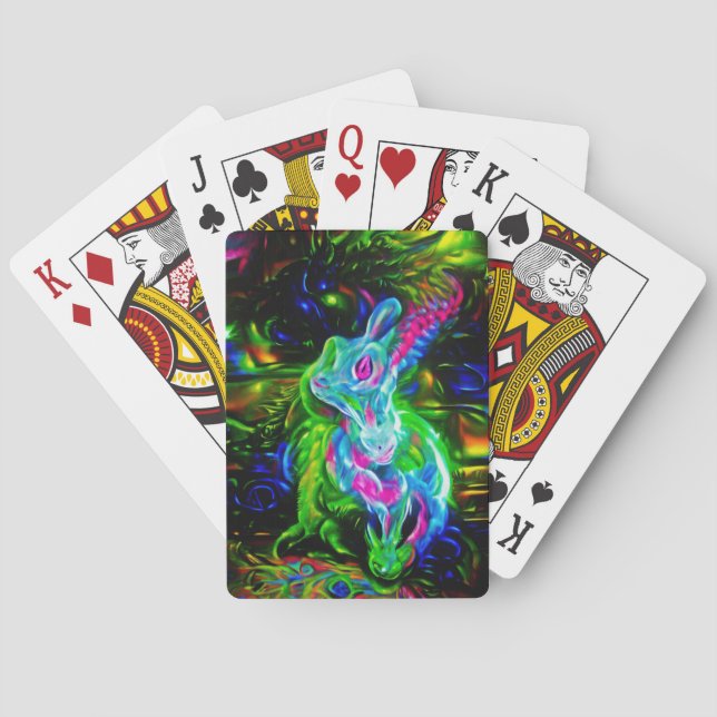Psychedelic Rabbit Dragon in Neon Fantasy Playing Cards (Back)