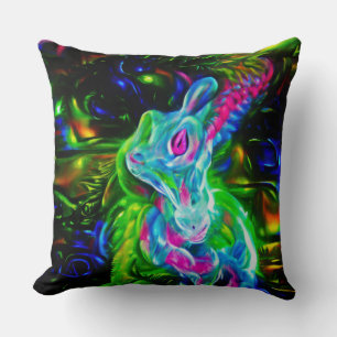 Psychedelic Rabbit Dragon in Neon Fantasy Throw Pillow