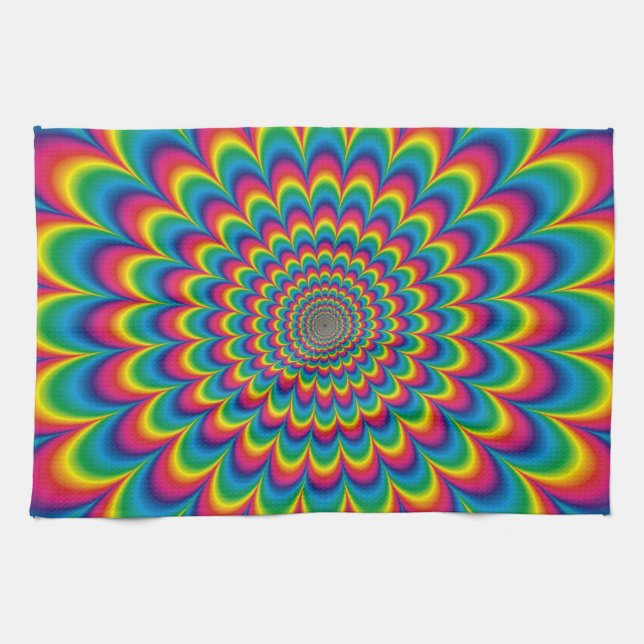 Psychedelic rainbow abstract design kitchen towel (Horizontal)