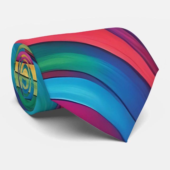 Psychedelic Rainbow Abstract Neck Tie (Rolled)