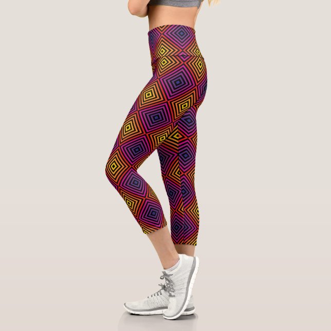 Psychedelic Rainbow Chevron Pattern Capri Leggings (Left)