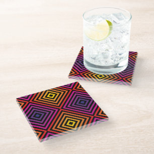 Psychedelic Rainbow Chevron Pattern Glass Coaster