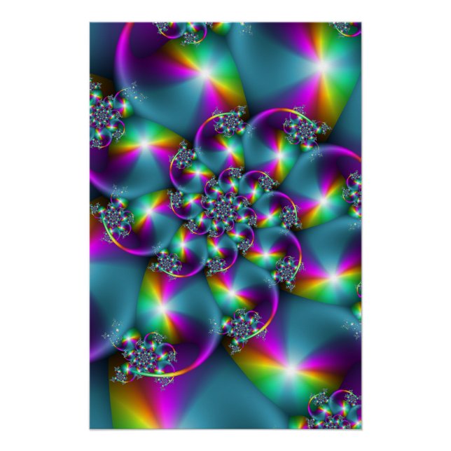 Psychedelic Rainbow Fractal Abstract Spiral Art Poster (Front)