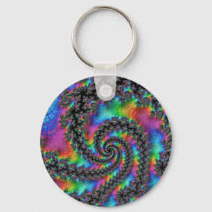 Psychedelic Rainbow Fractal Keychain