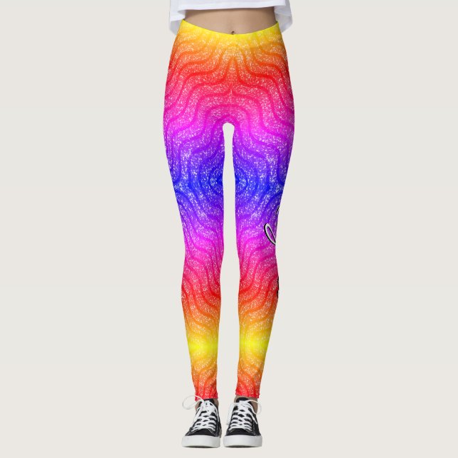 Psychedelic Rainbow Glitter Pattern Girly  Leggings (Front)
