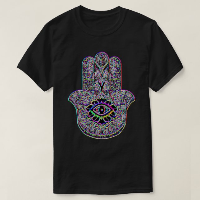 Psychedelic Rainbow Hamsa Indie Art Symbol Tee (Design Front)