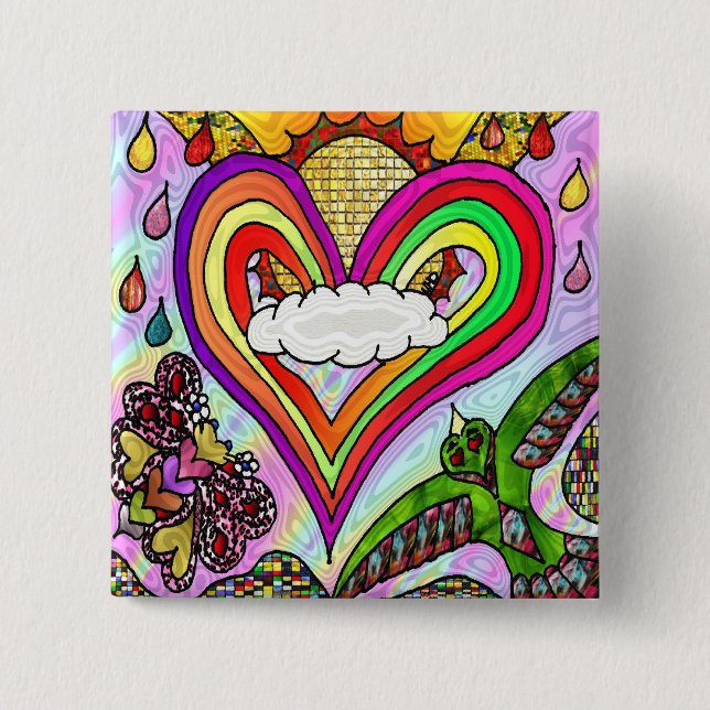 Psychedelic Rainbow Heart Art Print 2 Inch Square Button (Front)