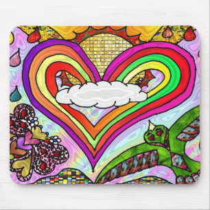 Psychedelic Rainbow Heart Art Print Mouse Pad