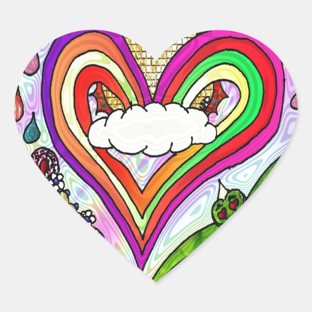 Psychedelic Rainbow Heart Art Print Sticker (Front)