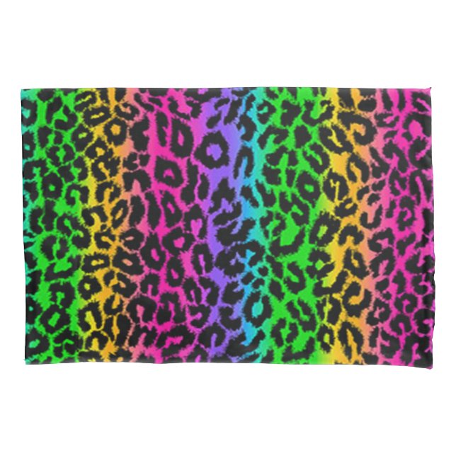 Psychedelic Rainbow Leopard Animal Print Pillowcase (Front)