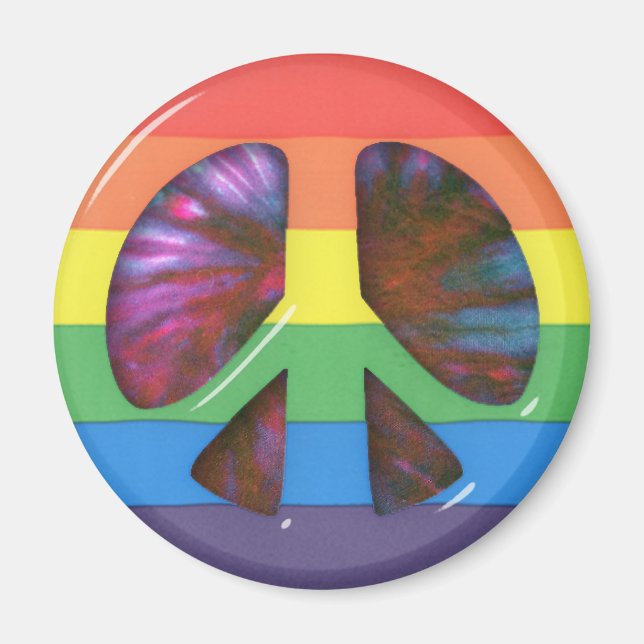 Psychedelic RainBow Peace Symbol Magnet (Front)