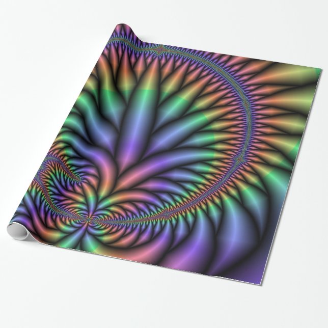 Psychedelic Rainbow Plant Wrapping Paper (Unrolled)