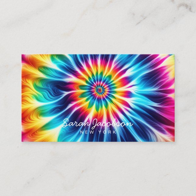 Psychedelic Rainbow Retro TIe-Dye Business Card (Front)