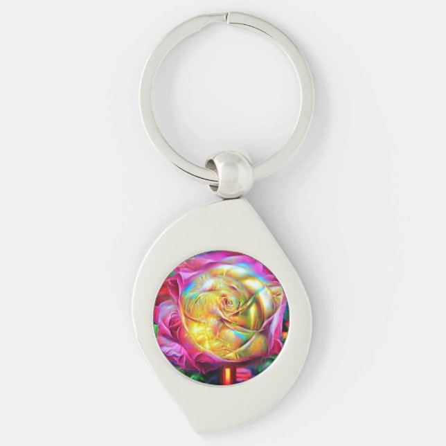 Psychedelic Rainbow Rose Keychain (Front)