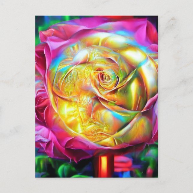 Psychedelic Rainbow Rose Postcard (Front)