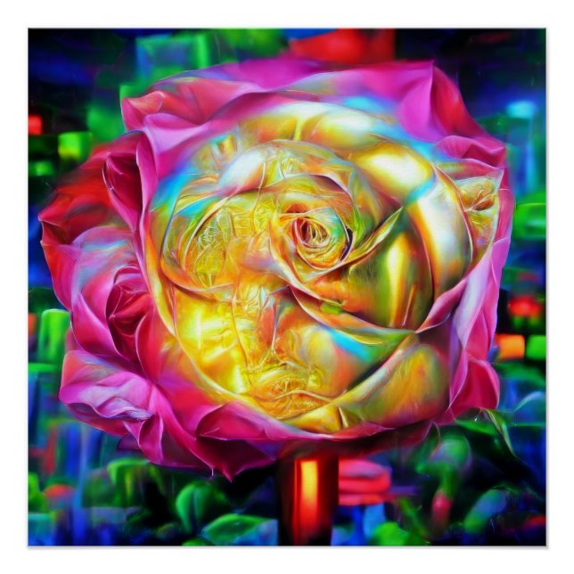 Psychedelic Rainbow Rose Poster (Front)