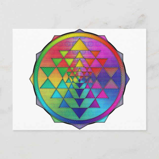 Psychedelic Rainbow Sri Yantra for Prosperity Postcard (Front)