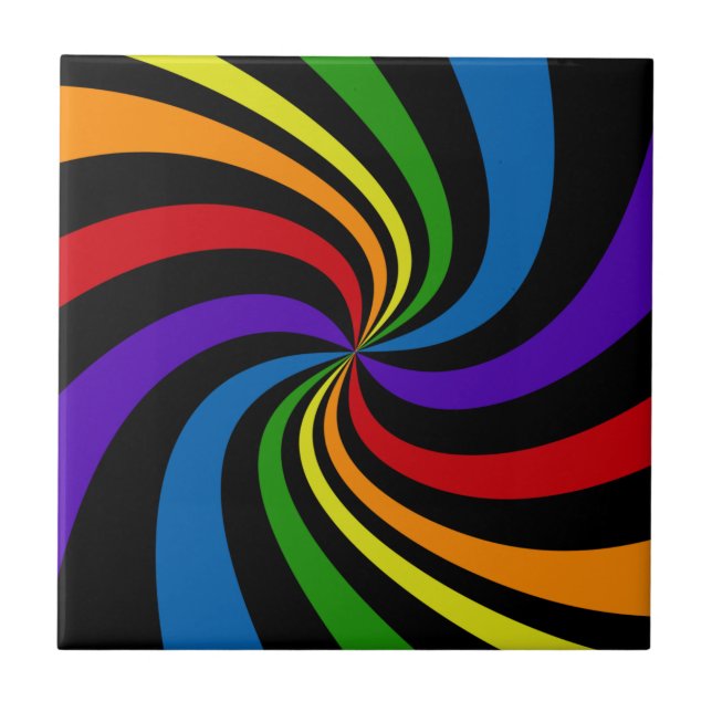 Psychedelic Rainbow Swirl Bold Black Abstract Wild Tile (Front)