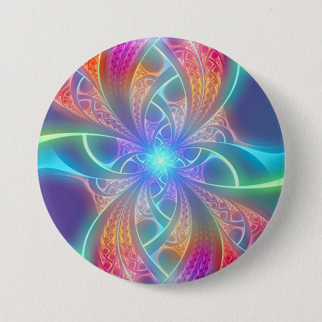 Psychedelic Rainbow Swirls Fractal Pattern 3 Inch Round Button (Front)