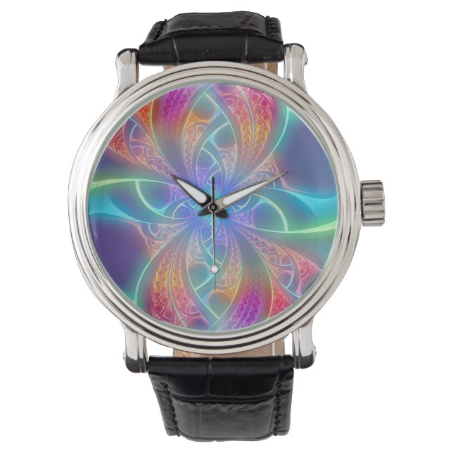 Psychedelic Rainbow Swirls Fractal Pattern Watch (Front)