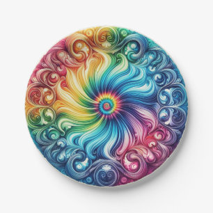 Psychedelic Rainbow Tie-Dye Retro Paper Plates