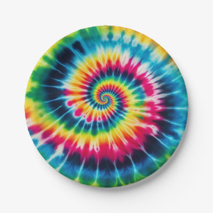 Psychedelic Rainbow Tie-Dye Retro Paper Plates