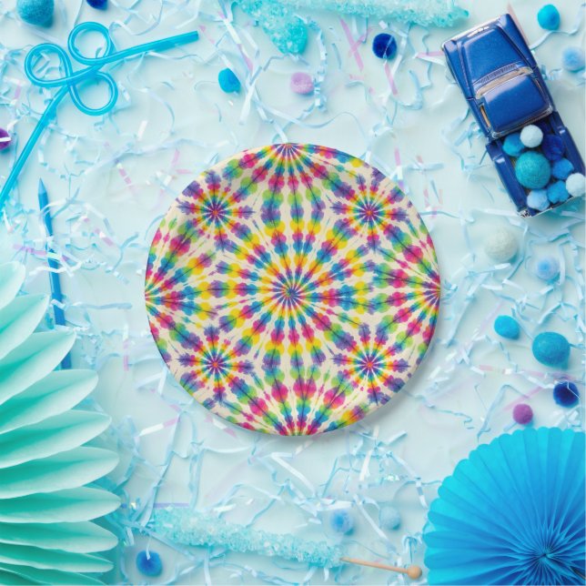Psychedelic Rainbow Tie-Dye Retro Paper Plates (Party)