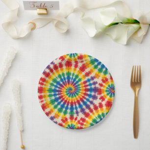 Psychedelic Rainbow Tie-Dye Retro Paper Plates