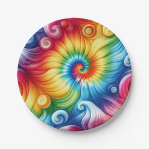 Psychedelic Rainbow Tie-Dye Retro Paper Plates