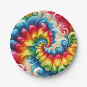 Psychedelic Rainbow Tie-Dye Retro Paper Plates