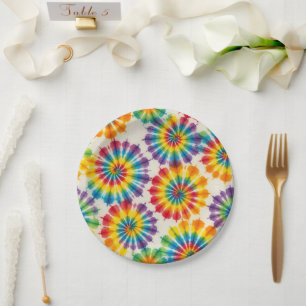 Psychedelic Rainbow Tie-Dye Retro Paper Plates