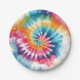 Psychedelic Rainbow Tie-Dye Retro Paper Plates