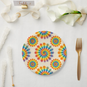 Psychedelic Rainbow Tie-Dye Retro Paper Plates