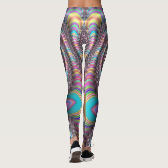 Psychedelic Rainbow Unicorn Nautilus 3D Fractal Leggings (Back)