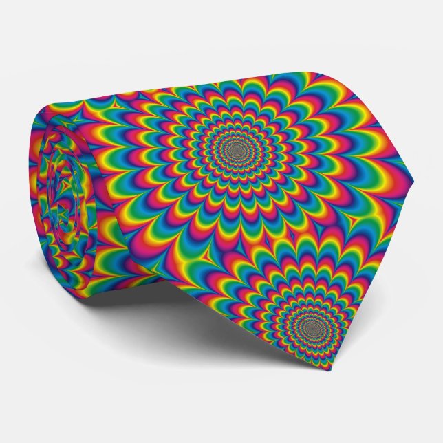 Psychedelic Rainbow Vibrant Colour Retro Tie (Rolled)