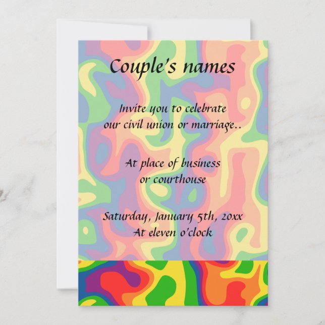 Psychedelic rainbow wedding invitation (Front)