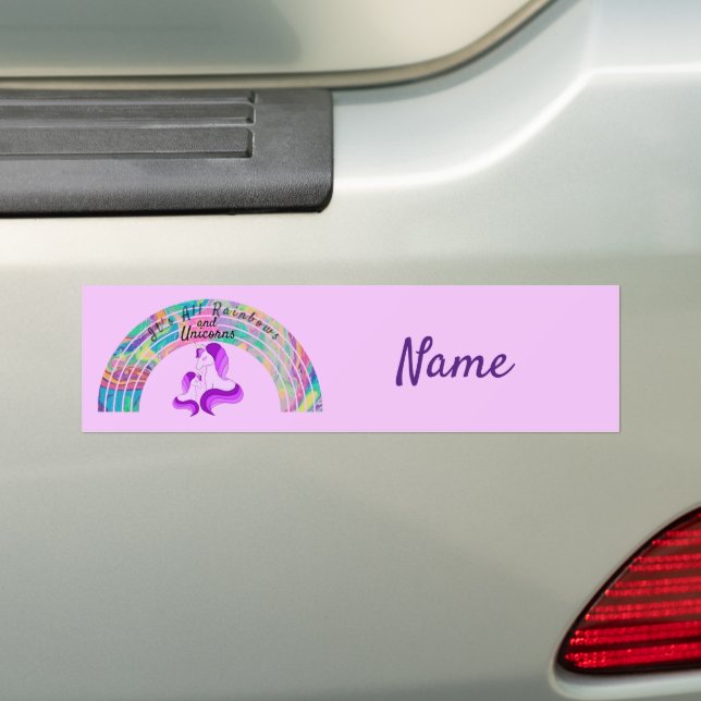 Psychedelic Rainbows and Unicorns Thunder_Cove Bumper Sticker (On Car)