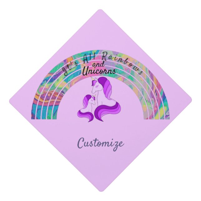 Psychedelic Rainbows and Unicorns Thunder_Cove Graduation Cap Topper (Front)