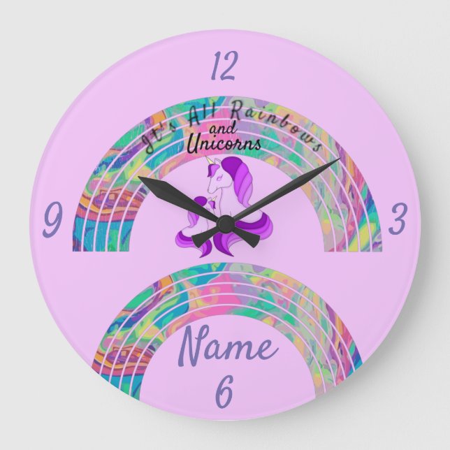 Psychedelic Rainbows and Unicorns Thunder_Cove  Large Clock (Front)