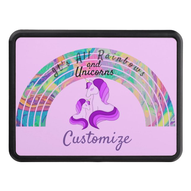 Psychedelic Rainbows and Unicorns Thunder_Cove Trailer Hitch Cover (Front)