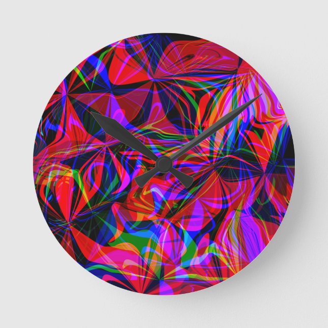 Psychedelic Red Mix Abstract Colourful Round Clock (Front)