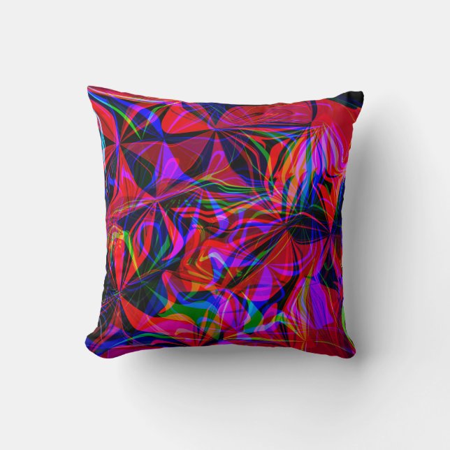 Psychedelic Red Mix Abstract Colourful Throw Pillow (Front)