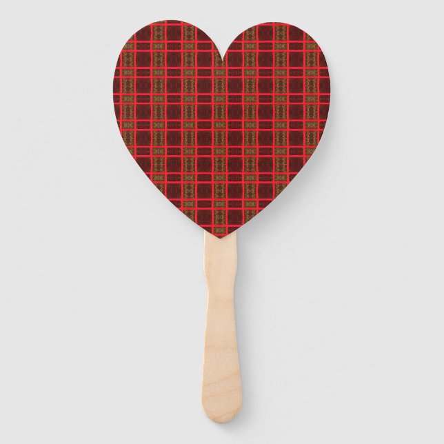 psychedelic red plaid pattern hand fan (Front)