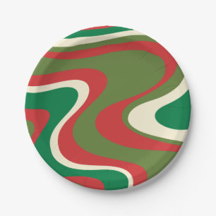 Psychedelic Retro 60s 70s Abstract Christmas Paper Plate