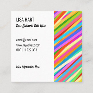 Psychedelic Retro Candy Rainbow Striped Pattern  Square Business Card