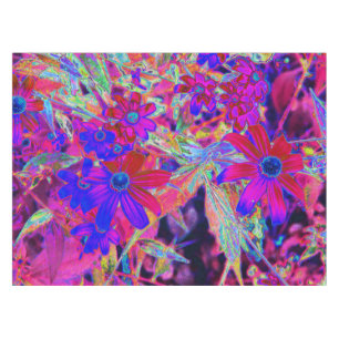 Psychedelic Retro Crimson and Magenta Wildflowers Tablecloth