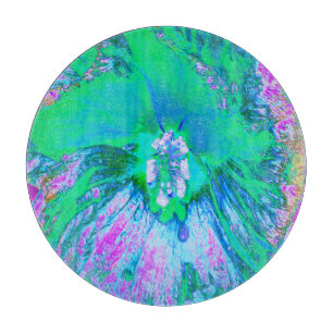 Psychedelic Retro Green and Hot Pink Hibiscus Cutting Board