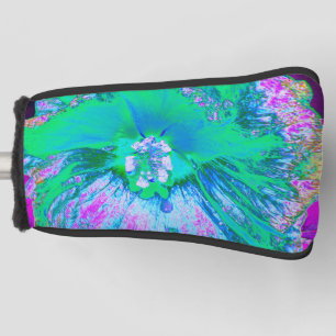 Psychedelic Retro Green and Hot Pink Hibiscus Golf Head Cover
