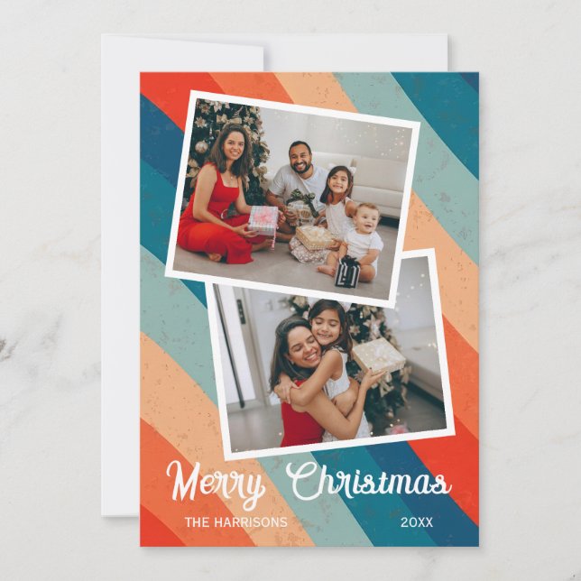 Psychedelic Retro Groove Wavy Photo Christmas Holiday Card (Front)