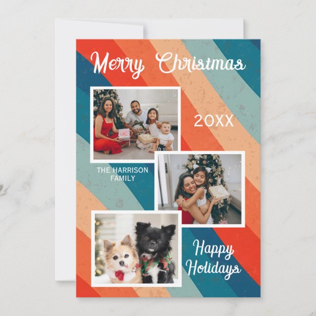 Psychedelic Retro Groovy Wave Photos Christmas Holiday Card (Front)